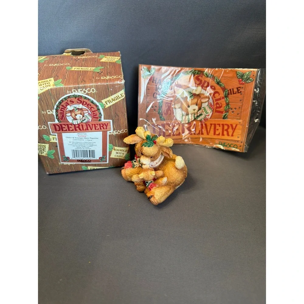 Vintage 1994 Enesco Santa's Special DEERlivery Junior Deer Figurine 622729 Box